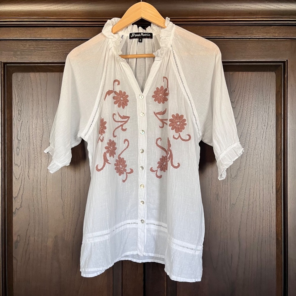 JP and Mattie Sundance Embroidered Peasant Shirt Womens Size S Lightweight Boho
